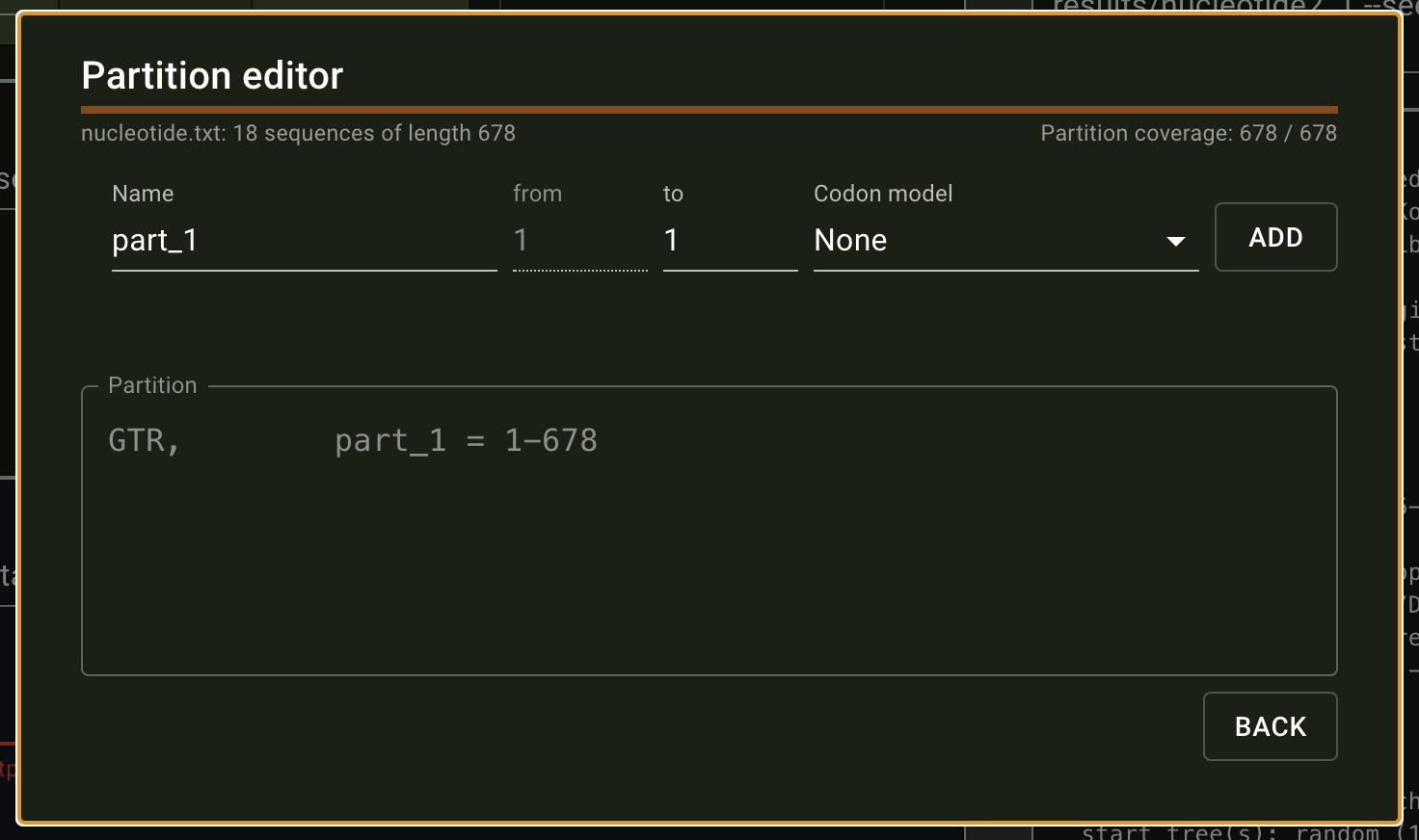 The partition editor in raxmlGUI